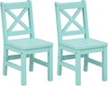 eHemco Solid Hard Wood X Back Kids Chair, Mint Blue, Set of 2 | Rubberwood