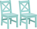 eHemco Solid Hard Wood X Back Kids Chair, Mint Blue, Set of 2 | Rubberwood
