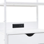 VECELO 3 Tier Freestanding Microwave Stand with Charging Station, Farmhouse Coffee Bar Cabinet with Drawer & Open Storage Shelves, Kitchen Counter Rack Compatible with 1.0 Cu.Ft Microwave Oven, White