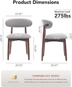 Dining Room Chairs Set of 2, Upholstered Farmhouse Dining Chairs, Modern Fabric Kitchen Chairs with Solid Wood Leg,Light Grey
