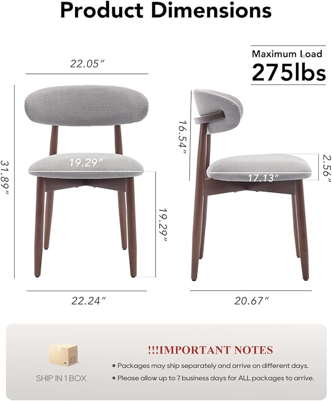 Dining Room Chairs Set of 2, Upholstered Farmhouse Dining Chairs, Modern Fabric Kitchen Chairs with Solid Wood Leg,Light Grey