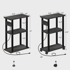 TUTOTAK Small Narrow Side Table with Charging Station, Set of 2, Skinny End Table for Small Spaces, Slim Nightstand with USB Ports and Outlet,Sofa Beside Table with Wheels, Charcoal Grey TB01BY047