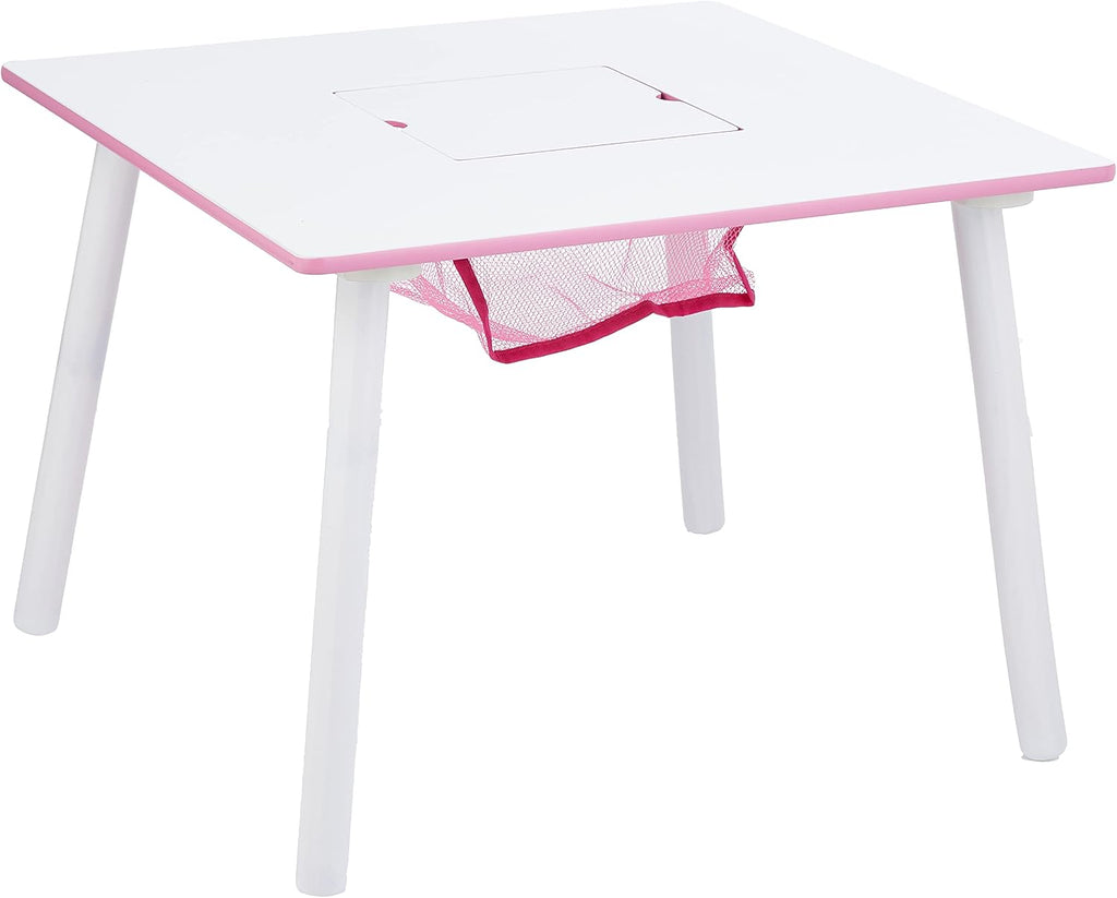 Delta Children Princess Crown Kids Wood Table and Chair Set with Storage - Greenguard Gold Certified, White/Pink