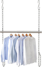 Hanging Closet Rod, Adjustable Width and Height Closet Rods Extender, 17-28inch Heavy-Duty Stainless Steel Bar, Space-Saving Closet Rod Hanging Clothes, 1Pack(Silver)