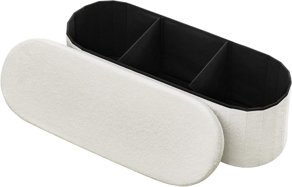 VEVOR Oval Storage Ottoman Bench, Foldable Teddy Fleece End of Bed Bench, Fol...