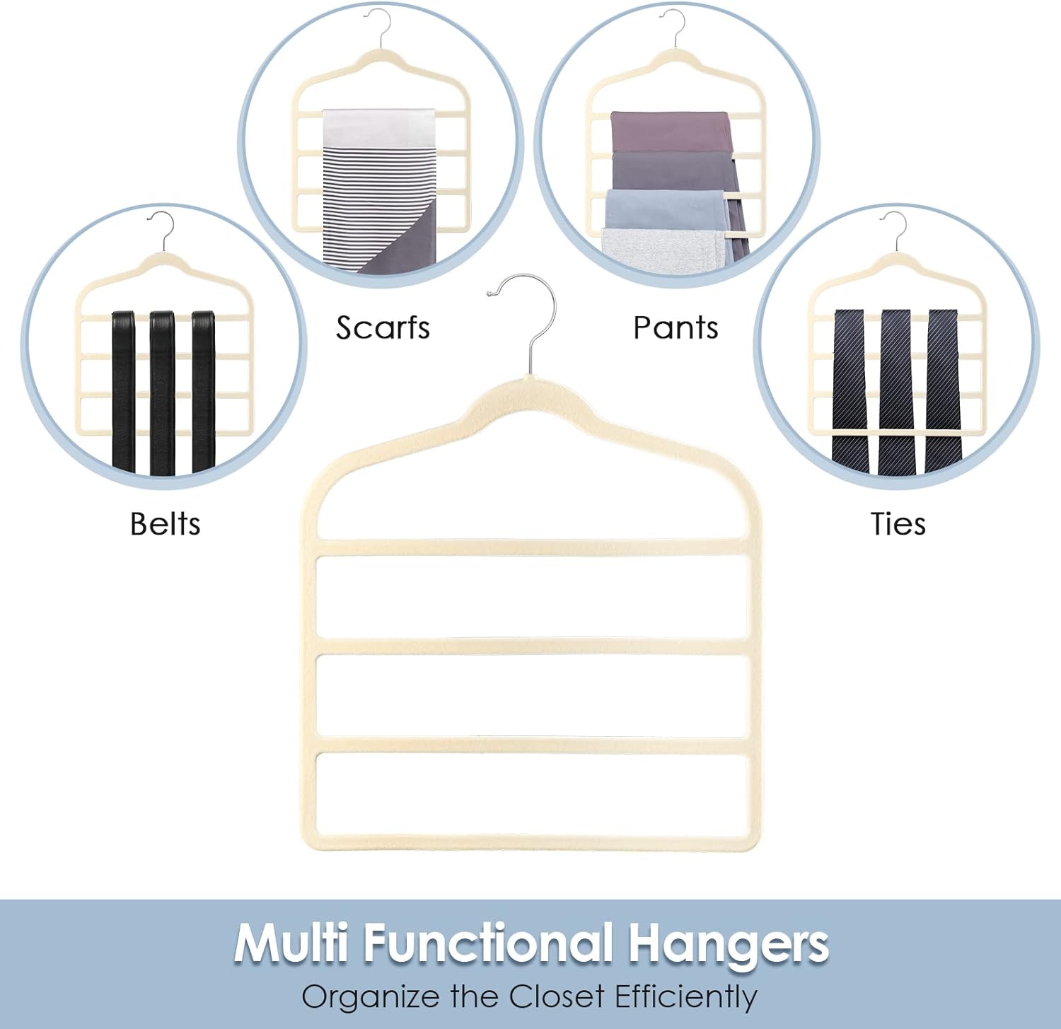 Velvet Hangers Space Saving Non Slip Pant Velvet Hangers, DUDUCOFU 8 Pack Beige Multi Layer Clothes Hangers Closet Organizer for Pants Trousers Scarf