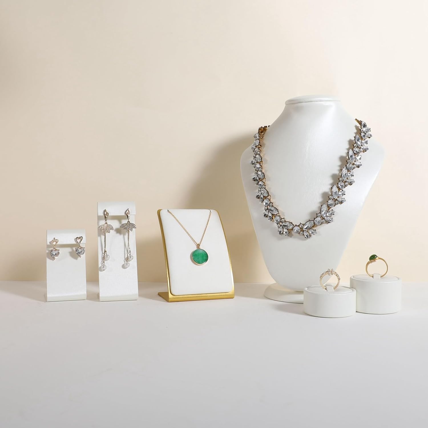 GemeShou White Necklace display stand, Velvet Jewelry necklace display holder for selling, small metal earring neck storage organizer, online jewelry photography props【White】
