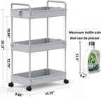 SOLEJAZZ 3 Tier Rolling Storage Cart with Wheels Slim Craft Nail Makeup Snack Art Baby Utility Cart Organizer on 2 Lockable Wheels for Bathroom Laundry Room Kitchen Bedside Narrow Spaces, Gray