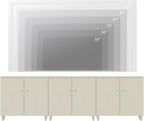 WAMPAT TV Stand Cabinets for 85+ Inches TVs, 3-in-1 Wood Entertainment Center with Doors and 9 Compartments, 106" Modern Media Console Table with Storage for Living Room Bedroom, Beige Faux Linen