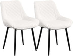 Dining Chair Set of 2, Modern Dining Chairs with Thick Cushions, Faux Leather Upholstered Kitchen Dining Room Chairs with Metal Adjustable Legs for Dining Living Room, White