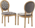 French Country Dining Chairs Set of 2,Farmhouse Upholstered Dining Room Chairs with Tufted Round Back&Solid Leg,Velvet Kitchen Side Chairs for Kitchen/Bedroom/Dining Room,Gray