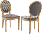 French Country Dining Chairs Set of 2,Farmhouse Upholstered Dining Room Chairs with Tufted Round Back&Solid Leg,Velvet Kitchen Side Chairs for Kitchen/Bedroom/Dining Room,Gray
