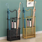 Metal Umbrella Holder, Umbrella Rack with Non-slip Pads, Umbrella Stands with Hook, Freestanding Umbrella Basket for Entryway, Living Room(Gold)