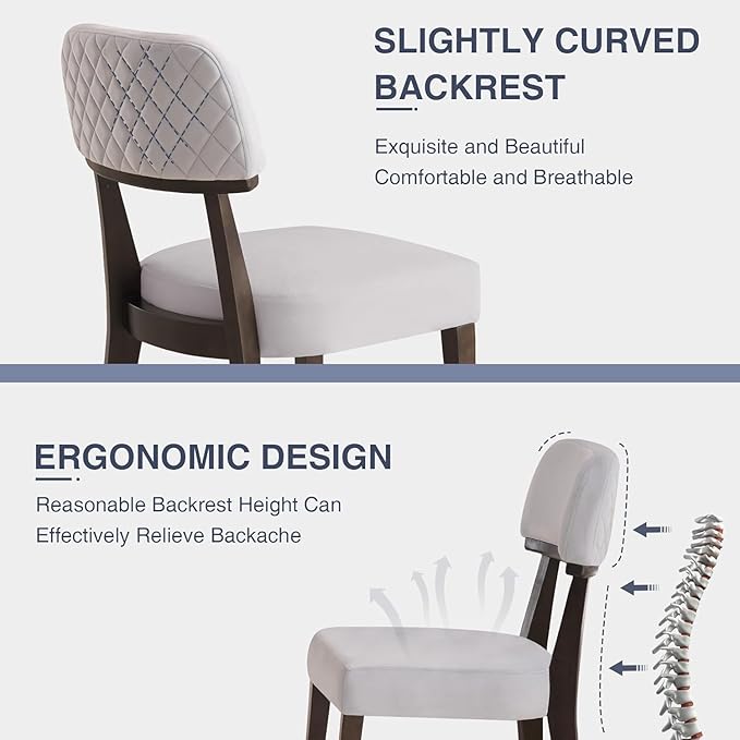 Modern Wood Dining Chairs Set of 6, Velvet Upholstered Kitchen Chairs with Open Curved Backrest & Black Hardwood Legs for Vanity, Living Room, 350 LBS Capacity, Grey