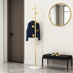 Coat Rack Freestanding with Marble Rock Slab Base, Heavy Duty Sturdy Stable Metal Tree Clothes Racks with 7 Staggered Round Hooks, Coat Hanger for Clothing Hats Bags Purses, for Room Entryway Bedroom
