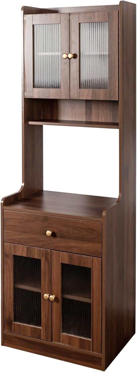 Black Farmhouse Kitchen Pantry Hutch, Storage Cabinet with Drawers, Freestand...