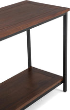 SIMPLIHOME Skyler Console Table - 54 Inch Wide Solid Mango Wood and Metal Sofa Table in Dark Cognac Brown, Industrial Entryway Table for Living Room with Open Bottom Shelf and Black Steel Frame