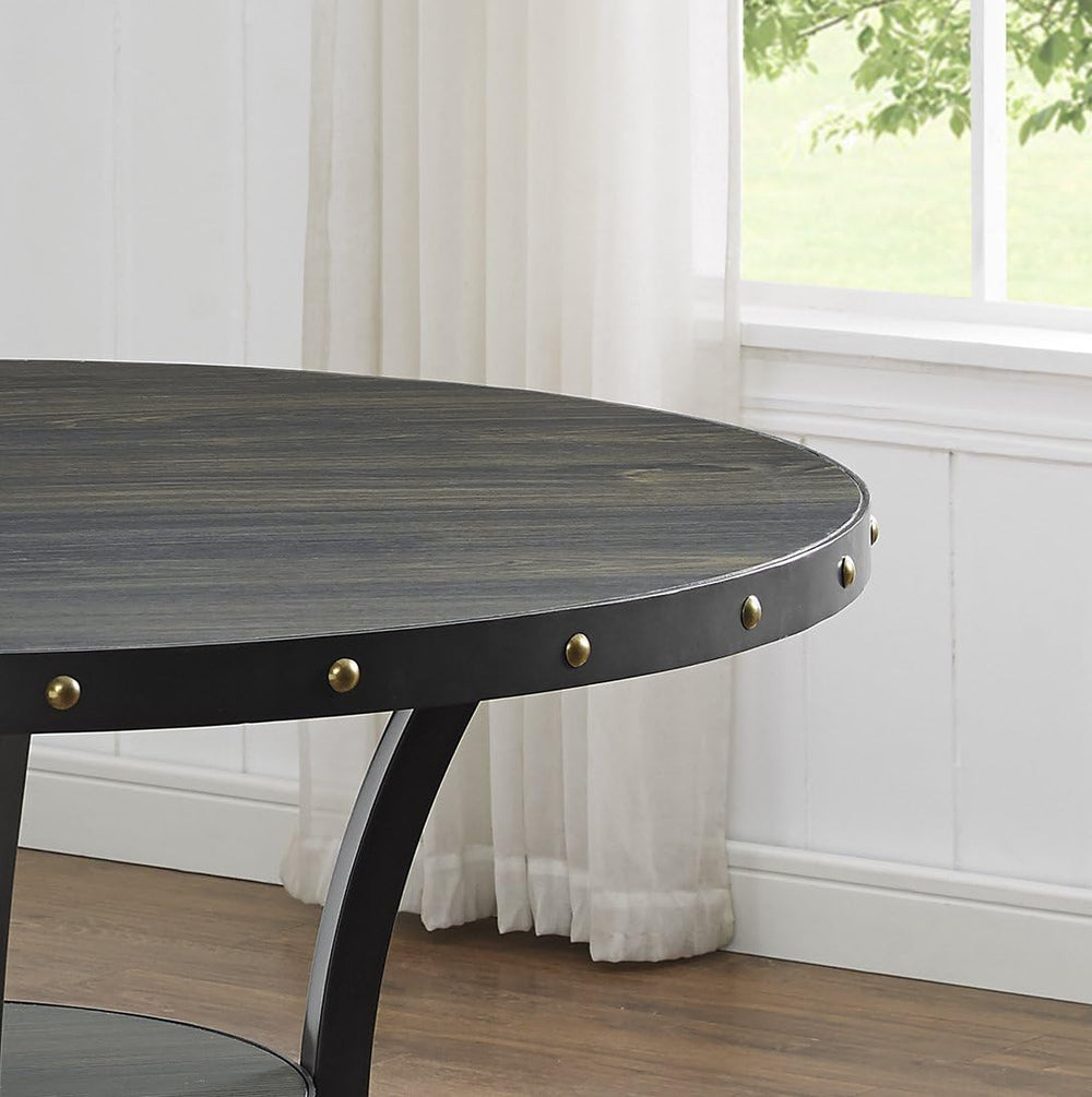 Roundhill Furniture Biony Espresso Wood Dining Set with 4 Fabric Nailhead Cha...