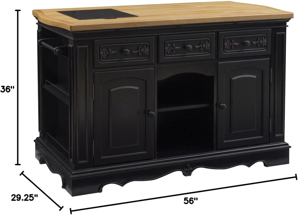 Powell Linon Pennfield Kitchen Island Natural Top Ample Storage in Black Wood...