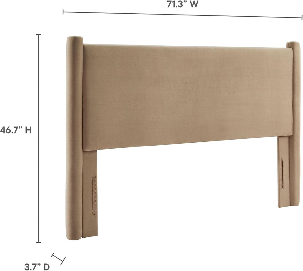 Modway Rael Queen Upholstered Headboard with Pillars in Taupe – Velvet Headbo...