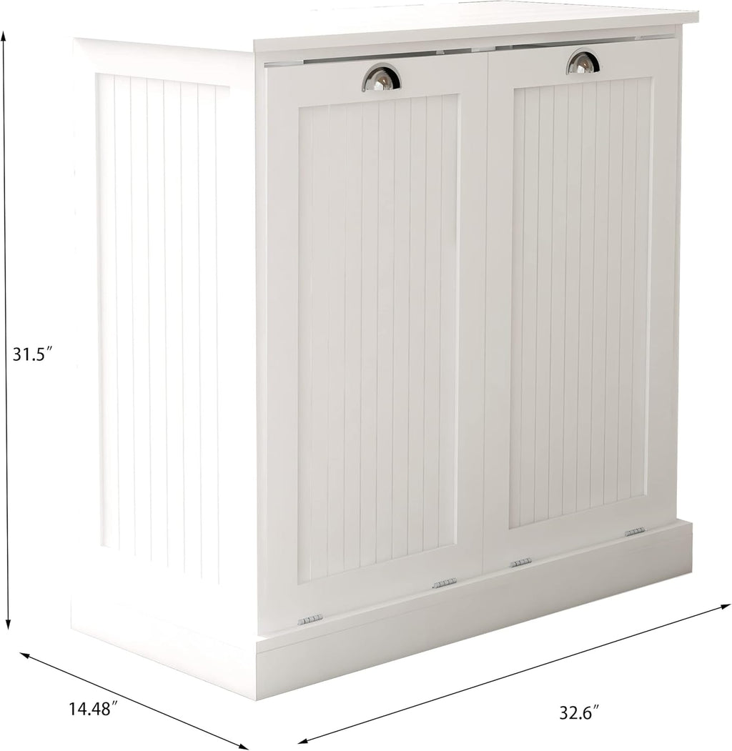 Tilt Out Laundry Hamper with Removable Basket, Hidden Laundry Hamper, Wood Bathroom Storage, Free Standing Home Organizer, White, LOC005
