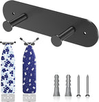 Ironing Board Holder Wall Mount,Ironing Board Hanger with Removable Hooks, Laundry Rooms Stainless Steel Ironing Boards Hook for Wall for Y or T Leg (Black)