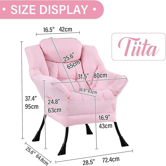 Tiita Lazy Chair, Modern Large Accent Lounge Armchair, Comfy Leisure Sofa Reading Chair with Footrest for Bedroom, Living Room, Dorm Rooms, Garden and Courtyard, Pink