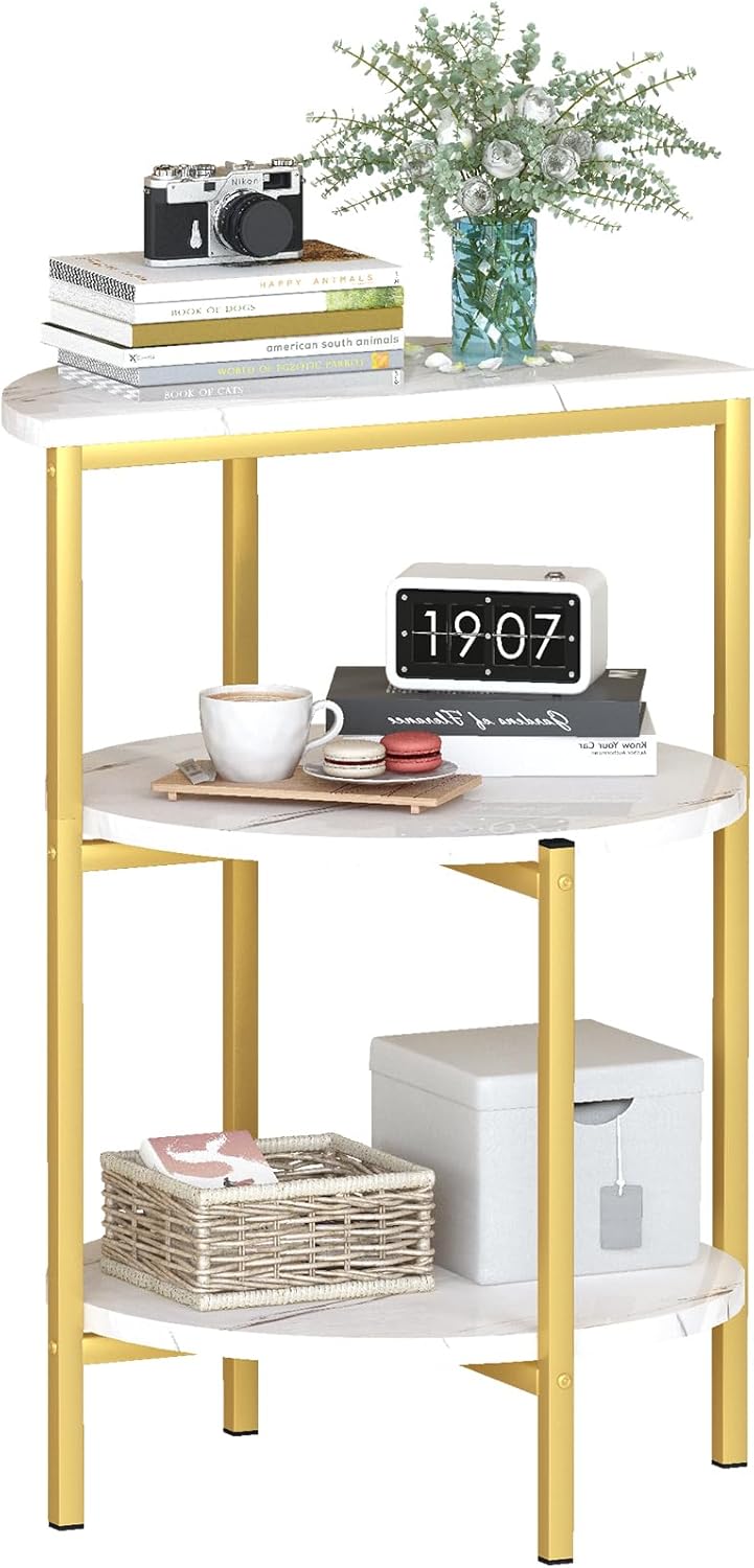AWQM Marble Side End Table Set, 3-Tier Sofa Side Table, Small Round Coffee, T...