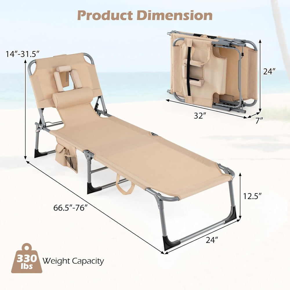 GYMAX Tanning Chair with Face Hole, Sun Bathing Lounge Chairs for Outside wit...