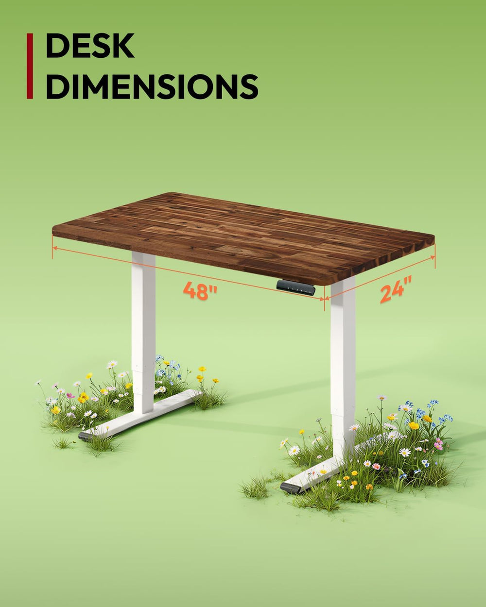 SANODESK Solid Wood Dual Motor Standing Desk-48"x24"-Brown/White