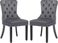 KCC Velvet Dining Chairs Set of 2, Upholstered High-end Tufted Dining Room Chair with Nailhead Back Ring Pull Trim Solid Wood Legs, Nikki Collection Modern Style for Kitchen, Grey