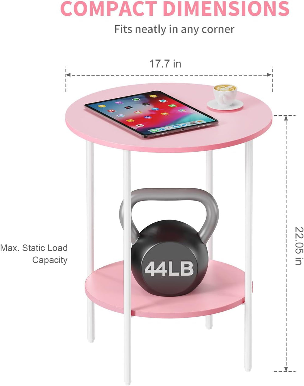 Side Table,Round End Table with 2 Storage Shelves| Compact Side Tables for Li...