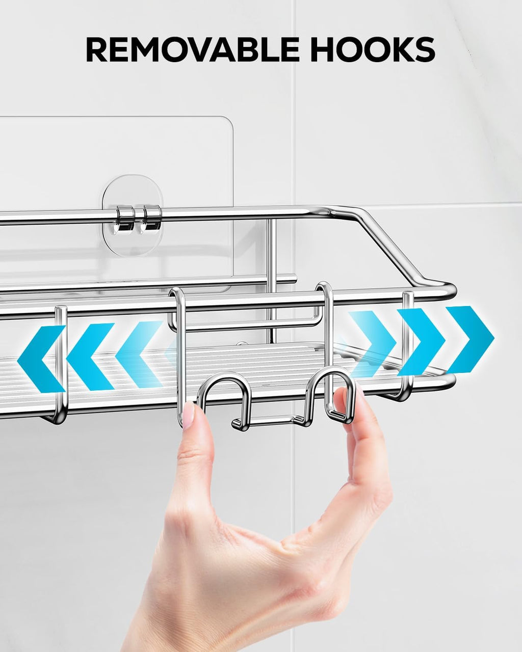 Nieifi Shower Caddy Shelf with Hooks Storage Rack Organizer Adhesive Stainless Steel without Drilling for Bathroom, Lavatory, Washroom, Restroom, Shower, Toilet, Kitchen (Sliver, 5 Pack)