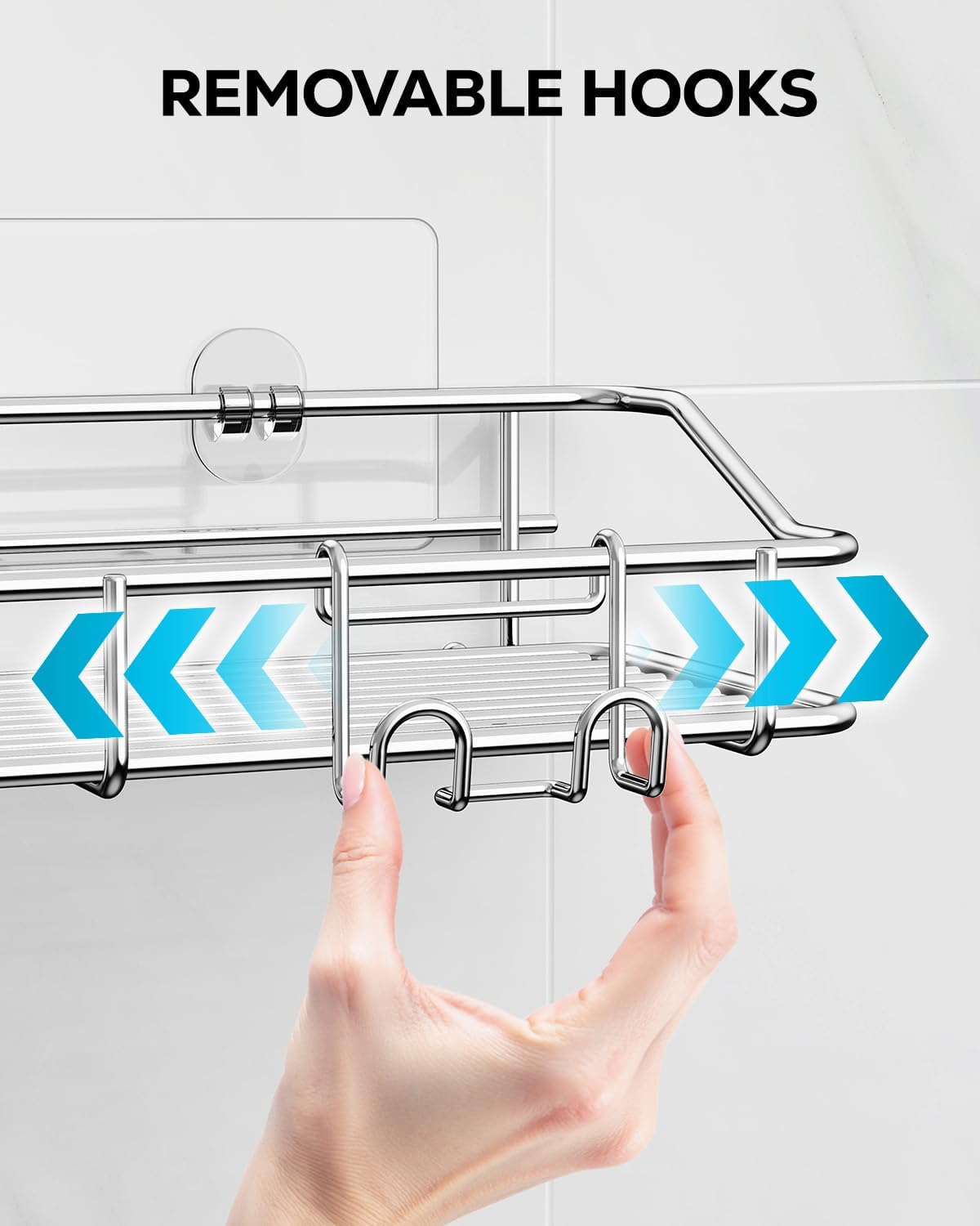 Nieifi Shower Caddy Shelf with Hooks Storage Rack Organizer Adhesive Stainless Steel without Drilling for Bathroom, Lavatory, Washroom, Restroom, Shower, Toilet, Kitchen (Sliver, 5 Pack)