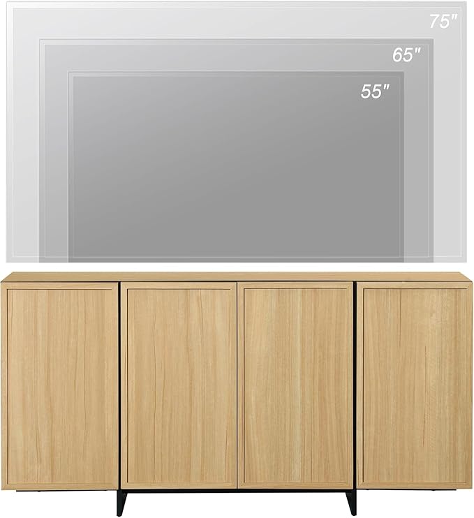 WAMPAT Multifunctional TV Stand for 32-75 Inch TVs, Modern TV Console with Large Storage Cabinet, Entertainment Center Media Console Table for Living Room, Oak