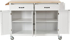 LUMISOL Rolling Kitchen Island on Locking Wheels with 2 Drawers and 4 Cabinets, Kitchen Island Cart with Adjustable Shelves, Solid Wood Tabletop, Storage Cabinet with Spice & Towel Rack, White