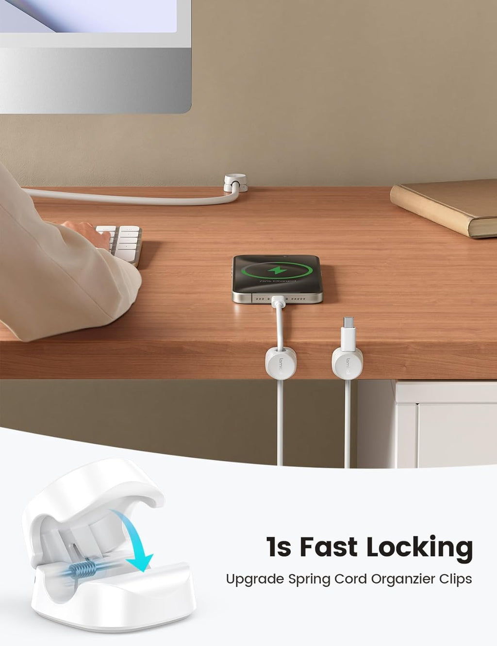 Lamicall 12Pack Spring Cord Organizer, Office Desk Accessories, Desk Cable Management Clips, Phone Charger Cord Holder for Nightstand, Home Organization Workspace Accessories, Dorm Room Essentials