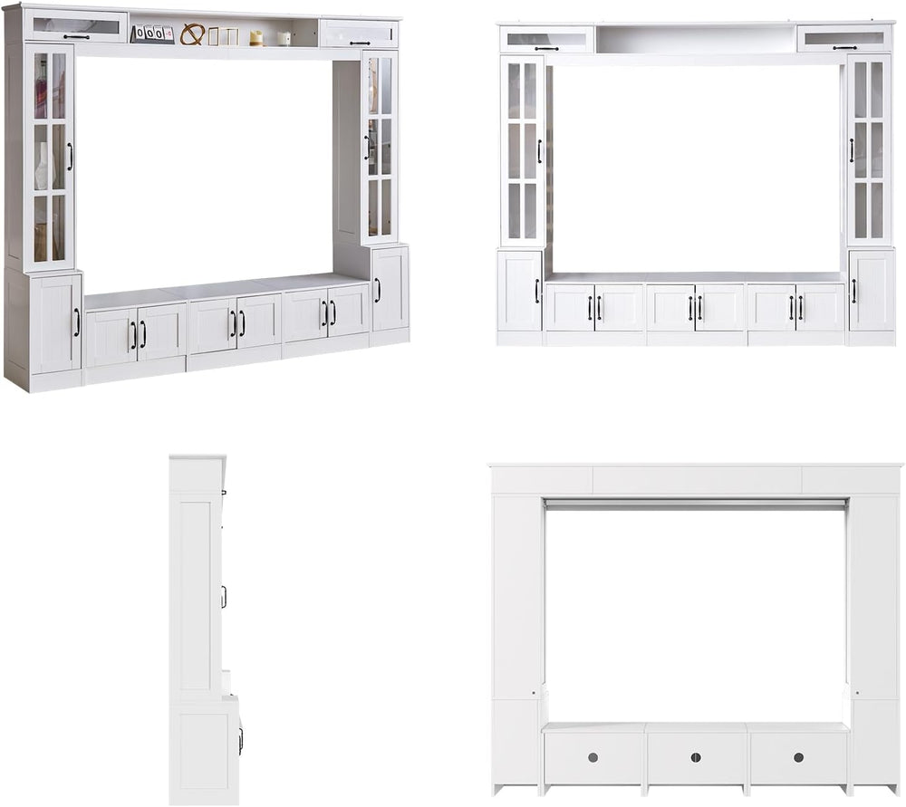 LUXOAK 98" Wide Wall Unit TV Stand with Storage Bookshelves & LED Li...