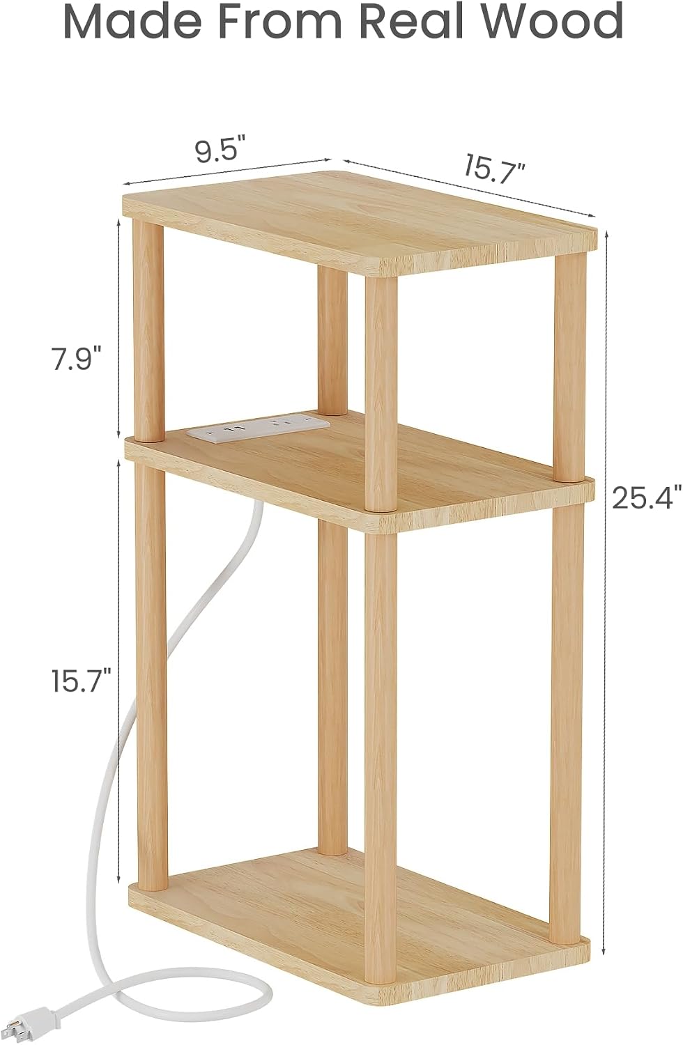 LUCKNOCK Solid Wood Side Table with Charging Station, 3-Tier Small End Table ...