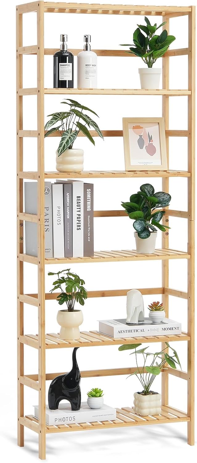 VEVOR 6-Tier Bamboo Shelf, Open Wood Bookshelf, Display Storage Rack Organize...