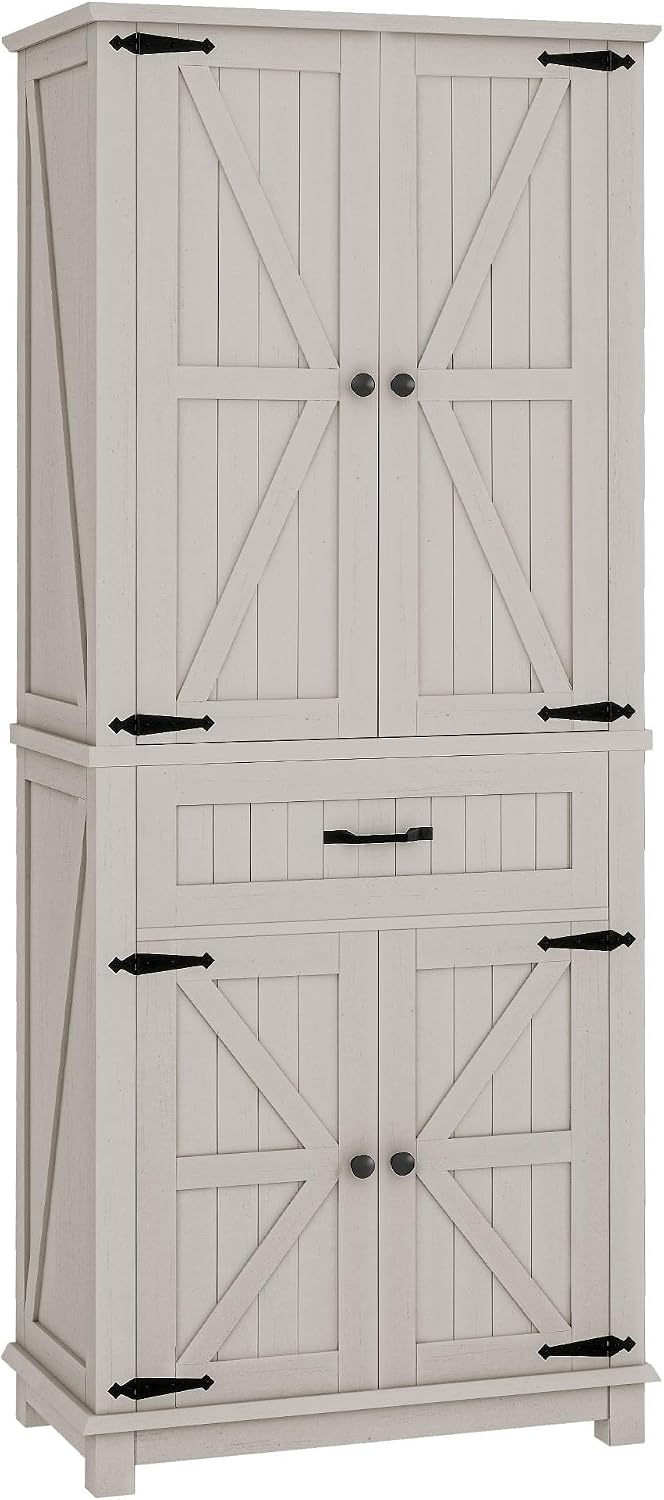 DWVO 72" Tall Farmhouse Pantry Cabinet, Kitchen Storage Pantry with Barn...