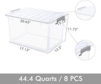Citylife 44.4 QT Plastic Storage Bins with Latching Lids Stackable Storage Containers for Organizing Large Clear Storage Box for Garage, Closet, Kitchen, 8 Packs