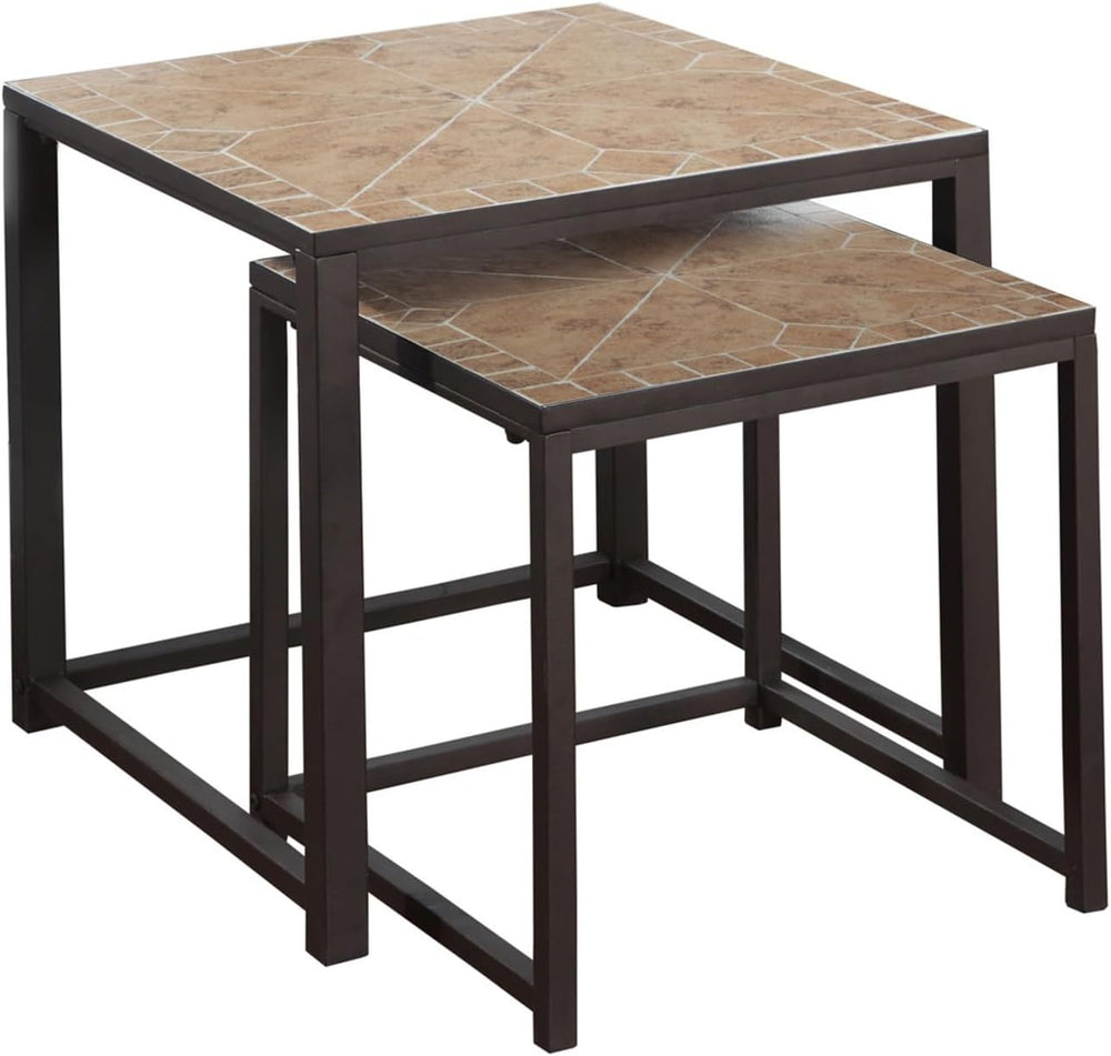 Set of 2 Nesting Tables, Metal, Brown, Transitional Style | Dual-size nesting...