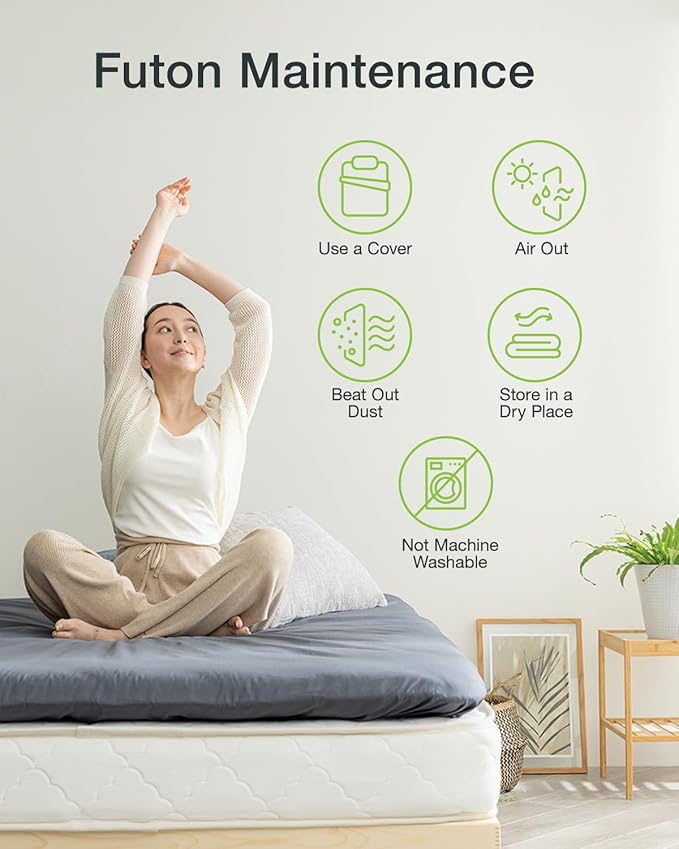 FULI Japanese Futon, Foldable & Portable Floor Lounger Bed, Roll Up Sleeping Pad, Shikibuton, Made in Japan (White, Full)