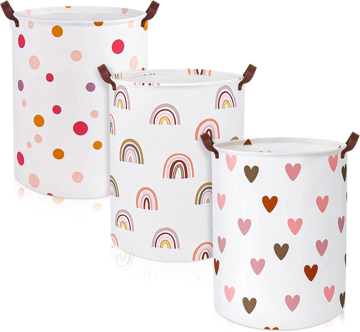 Patelai 3 Pieces Large Laundry Hamper Round Collapsible Organizer Storage Bin Waterproof Foldable Dirty Clothes Laundry Basket for Home Bathroom(Rainbow)