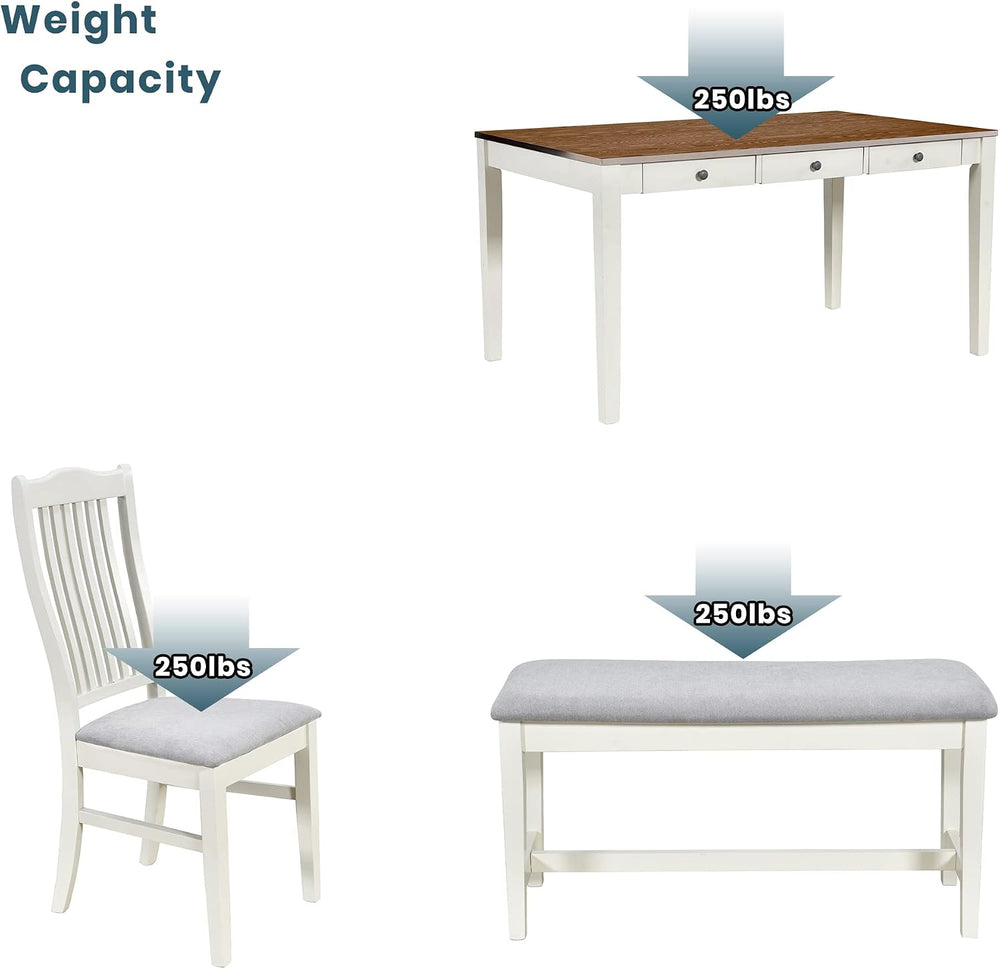Merax Mid-Century 6-Piece Wood Dining Table Set with Drawer, 4 Upholstered Ch...