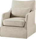 Martha Stewart London Swivel Chair - Solid Wood & Plywood, Skirted Metal Base Accent Armchair, Lumbar Pillow -Modern Classic Family Room Sofa Furniture Bedroom Lounge, 28"X31.5"X35.25", Beige Multi