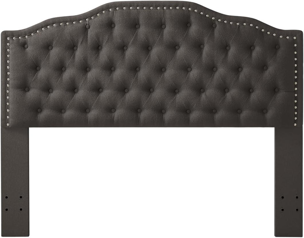 24KF Upholstered Button Tufted Queen Headboard with Nailhead Trim, Elegant Bo...