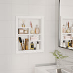 Solid Wood 14 X 18 Recessed Medicine Cabinet,2-Tier, Medicine Cabinet Organizer,Wall Niche, Bathroom Wall Cabinet, Recessed Bathroom Cabinet, Bathroom Cabinet with Storage White