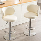 Black Titanium Stainless Steel Bar Stools,Grade Modern Leather Bar Chair with Backrest,Swivel Adjustable Height for Kitchen Counter and Dining Room (White Leather-2pcs)
